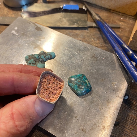 Handmade Ring Stamped Sterling Silver Silicated Chrysocolla/Malachite gem silica - Picture 9 of 9